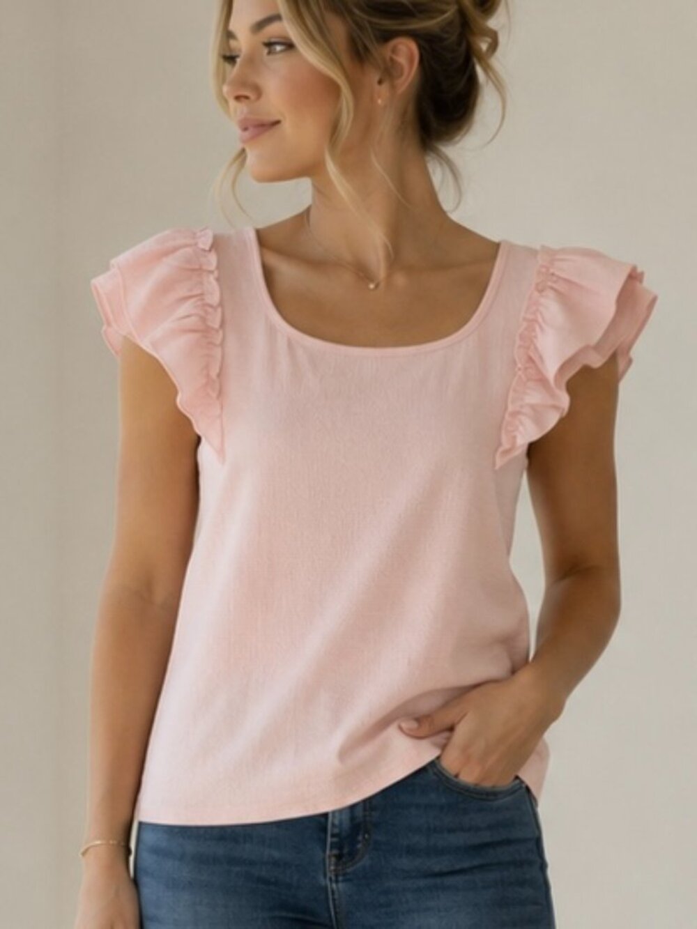 Pink Ruffle Sleeve Bow Back Blouse Small Feminine Coquette Top NWOT - Picture 2 of 11